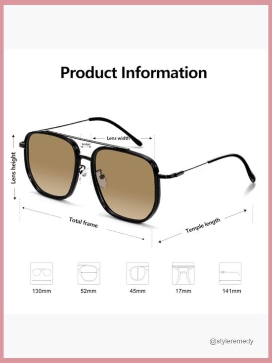 Metal Frame Retro Square Aviator Sunglasses, Oversized Double Bridge main image 6
